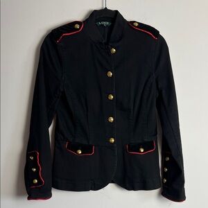 Lauren Ralph Lauren Black Military style Jacket with Red Trim and Gold Buttons
